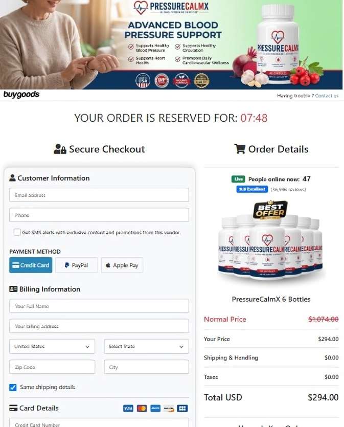 PressureCalmX - Secure Checkout Page